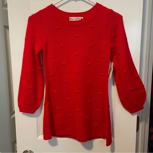 Poppies & Roses Red Knit Sweater Dress Bobble Details Girls Small Valentines Day